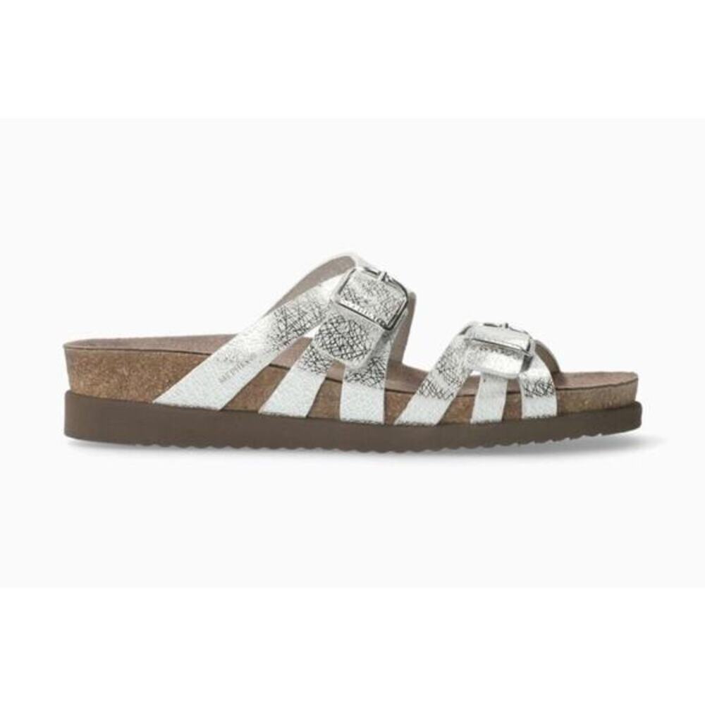 MEPHISTO HELISA Women Cork Sandals Metallic Leather Metallic Fancy Print Size 9